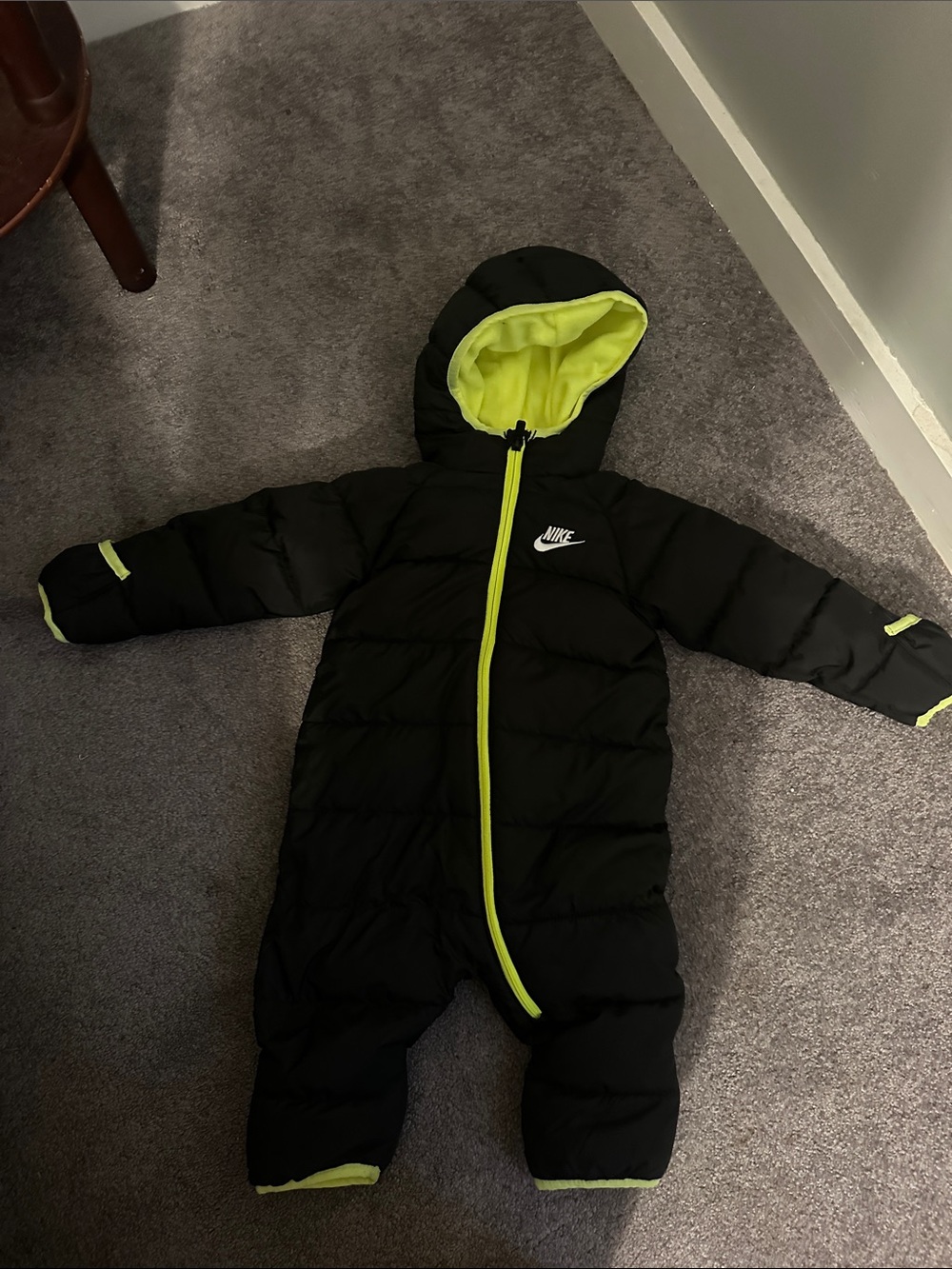 Nike Black One-Piece Snowsuit with Neon Green Trim
